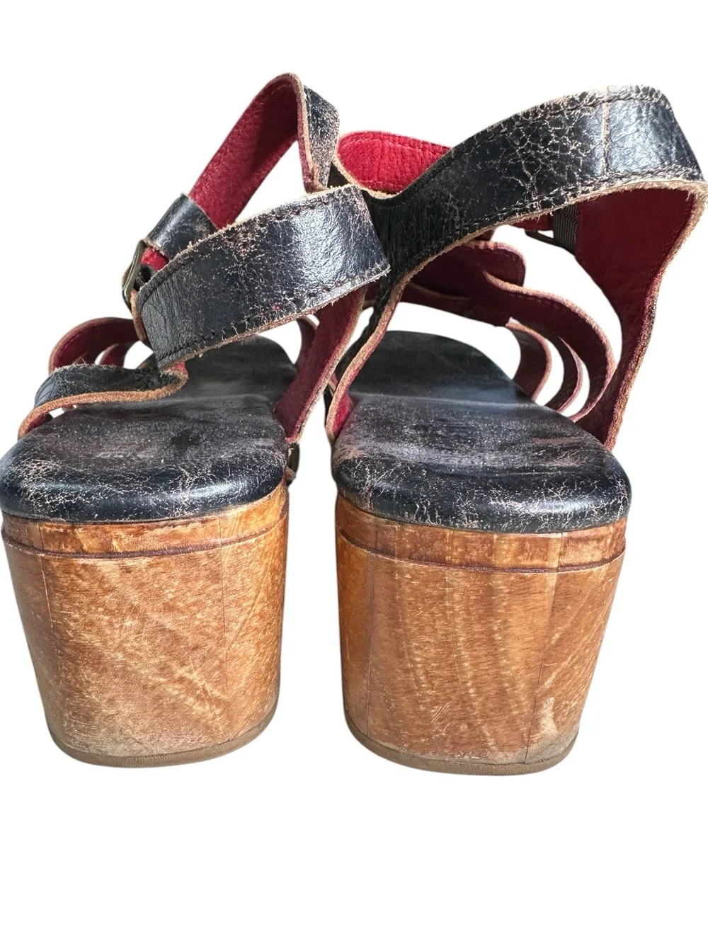 Bed Stu Platform Sandal - Fabiola. Black Distressed Leather. Size 10